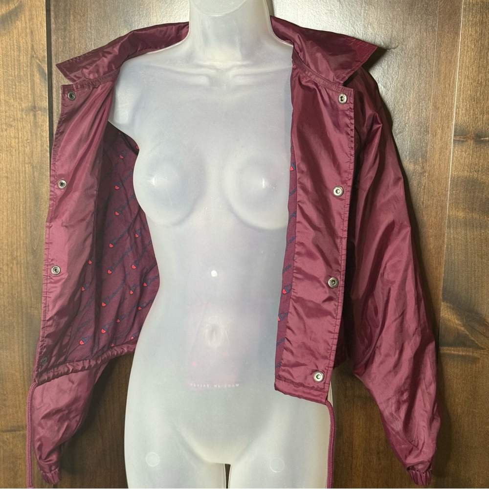 Vintage Champion Women's Burgundy Bomber Jacket size S oversized cropped - Picture 3 of 14